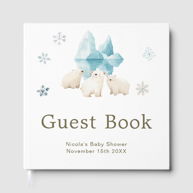 Livro De Visitas Cute Winter Polar Bears Baby Shower (Frente)