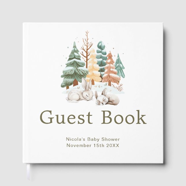 Livro De Visitas Cute Winter Rabbits Baby Shower Guest Book (Frente)