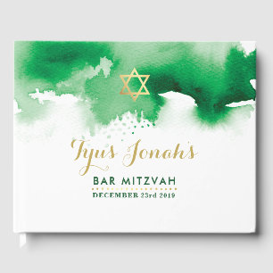 Livro De Visitas Da estrela moderna do ouro do BAR MITZVAH aguarela