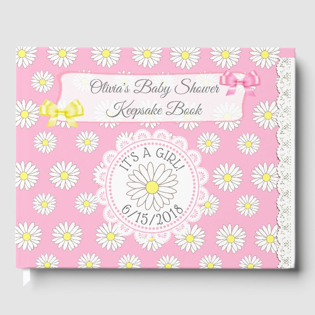 Livro De Visitas Daisy Themed Girl's Chá de fraldas Guestbook Keeps (Frente)