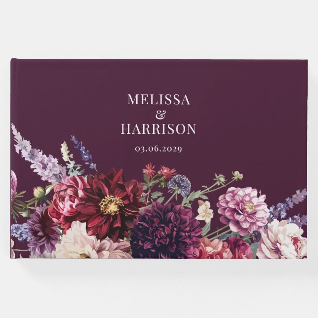 Livro De Visitas Dália Flor de Outono Escura (Frente)