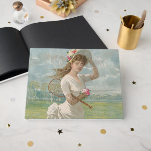 Livro De Visitas Dama de Tênis Vitoriana com Chapéu Florido Antigo