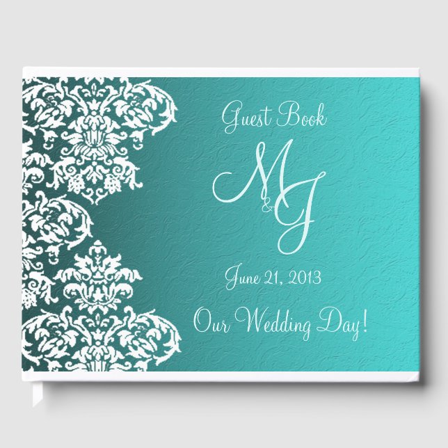 Livro De Visitas Damask Turquoise Weding Guest Book (Frente)