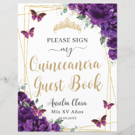 Livro de Visitas de Aniversário de 15 Anos Lilás E