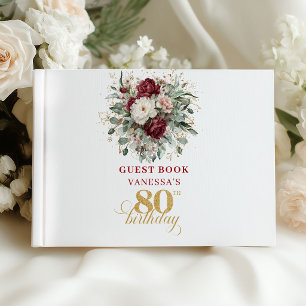 Livro de Visitas de Aniversário de 80 Anos Floral