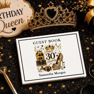 Livro de Visitas de Aniversário Dourado e Preto co