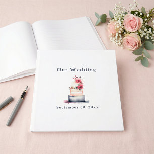 Livro de visitas de bolo de casamento em aquarela 