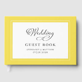 Livro de Visitas de Casamento Amarelo Elegant Scri