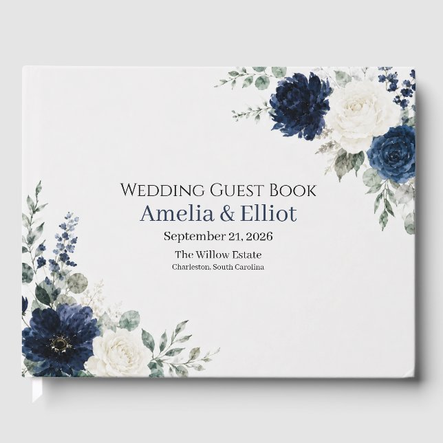 Livro de Visitas de Casamento Azul Naval Prata e F (Frente)