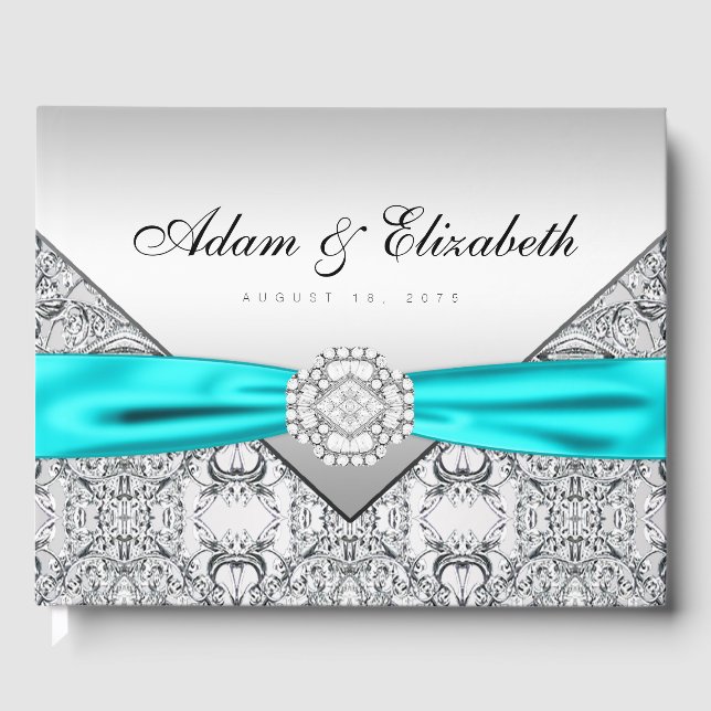 Livro de Visitas de Casamento Azul Turquesa Prata (Frente)