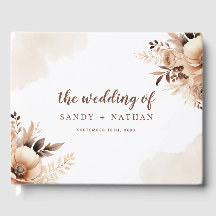 Livro de Visitas de Casamento Bege Boho Floral