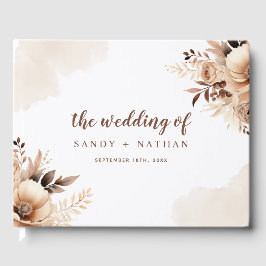 Livro de Visitas de Casamento Bege Boho Floral