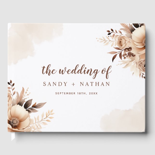 Livro de Visitas de Casamento Bege Boho Floral (Frente)