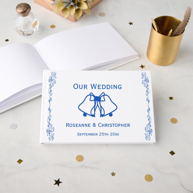 Livro de Visitas de Casamento Blue Sapphire Bells  (Frente aberta)