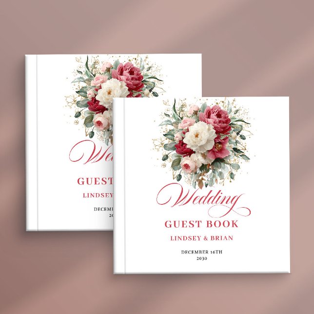 Livro de Visitas de Casamento Boho Dourado Persona (Personalized Gold Boho Wedding Guest Book Floral)