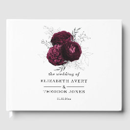 Livro de Visitas de Casamento Burgundy Floral Eleg