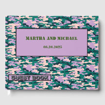 Livro de Visitas de Casamento Camuflagem Rosa e Ve