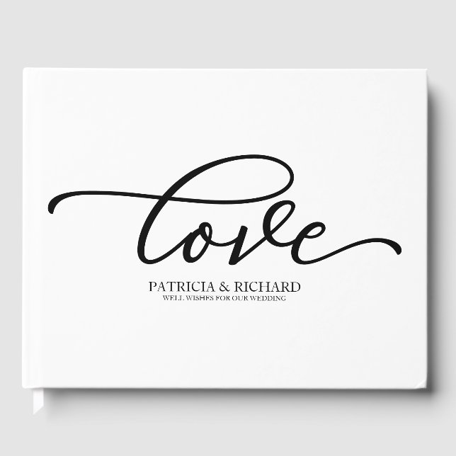 Livro de Visitas de Casamento Chic Script Preto (Frente)