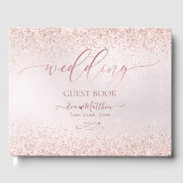 Livro de visitas de casamento com brilho cor-de-ro