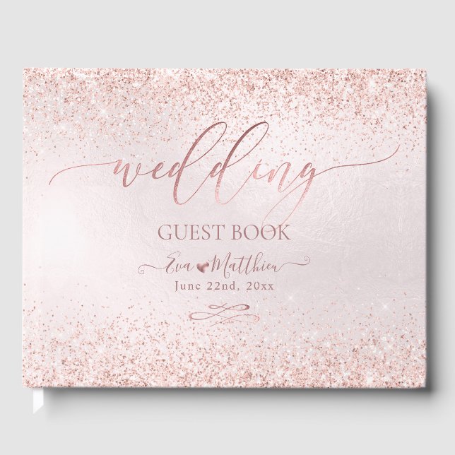 Livro de visitas de casamento com brilho cor-de-ro (Frente)