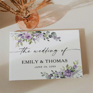 Livro de Visitas de Casamento com Flores Violetas