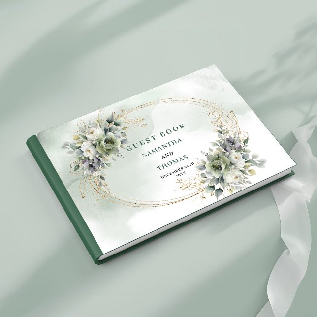 Livro de Visitas de Casamento com Folhagem Botânic (Dusty Green Botanical Foliage Wedding Guest Book)