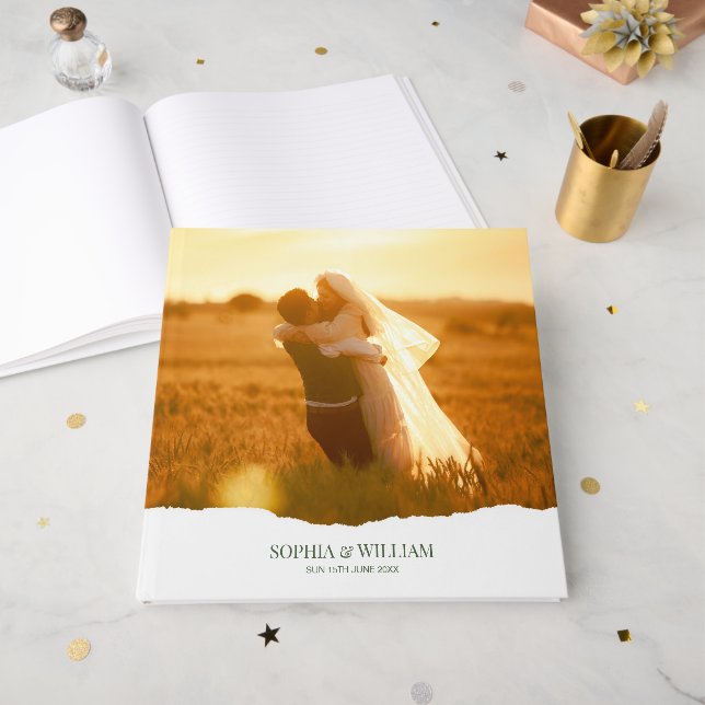Livro de Visitas de Casamento com Foto de Papel Ra (Frente aberta)