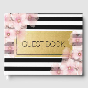 Livro de Visitas de Casamento com Listras Pretas e