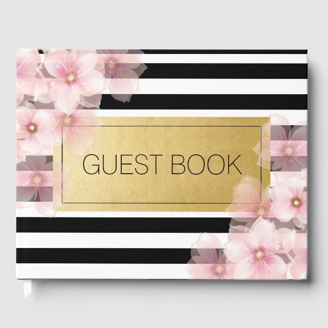 Livro de Visitas de Casamento com Listras Pretas e (Frente)
