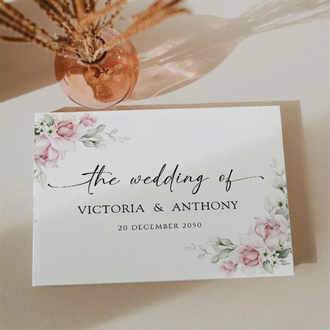 Livro de Visitas de Casamento com Rosas Rosa Bege (Criador carregado)