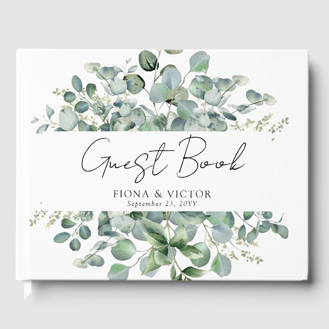 Livro de Visitas de Casamento com Verde de Eucalip (Frente)