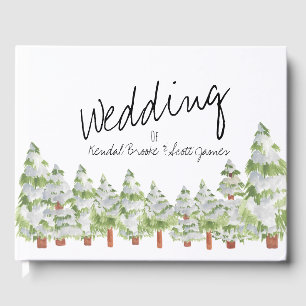 Livro de visitas de casamento de inverno com pinhe