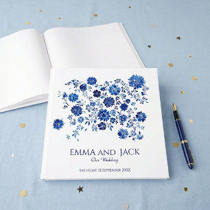 Livro de Visitas de Casamento Floral Azul Charmoso