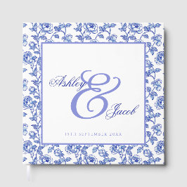 Livro de Visitas de Casamento Floral Azul Elegante
