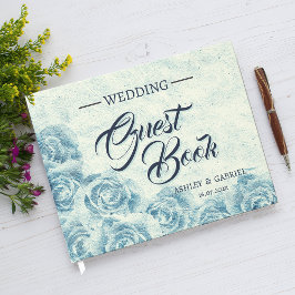 Livro de Visitas de Casamento Floral Azul Romântic