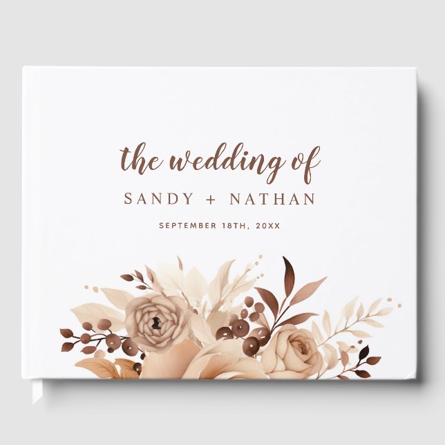 Livro de Visitas de Casamento Floral Bege Boho (Frente)