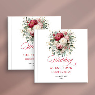 Livro de Visitas de Casamento Floral Boho Burgundy