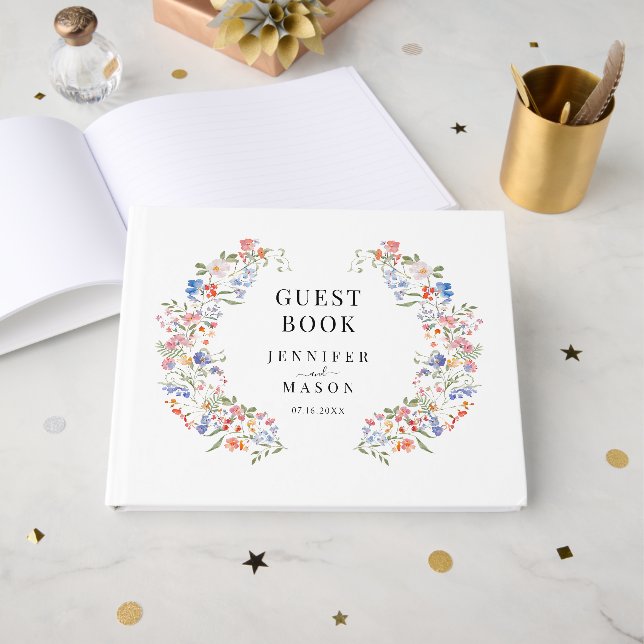 Livro de Visitas de Casamento Floral Boho Flor Sil (Frente aberta)
