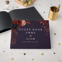 Livro de Visitas de Casamento Floral Borgonha Mal-