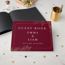 Livro de Visitas de Casamento Floral Burgundy Eleg