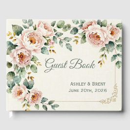 Livro de Visitas de Casamento Floral Personalizáve