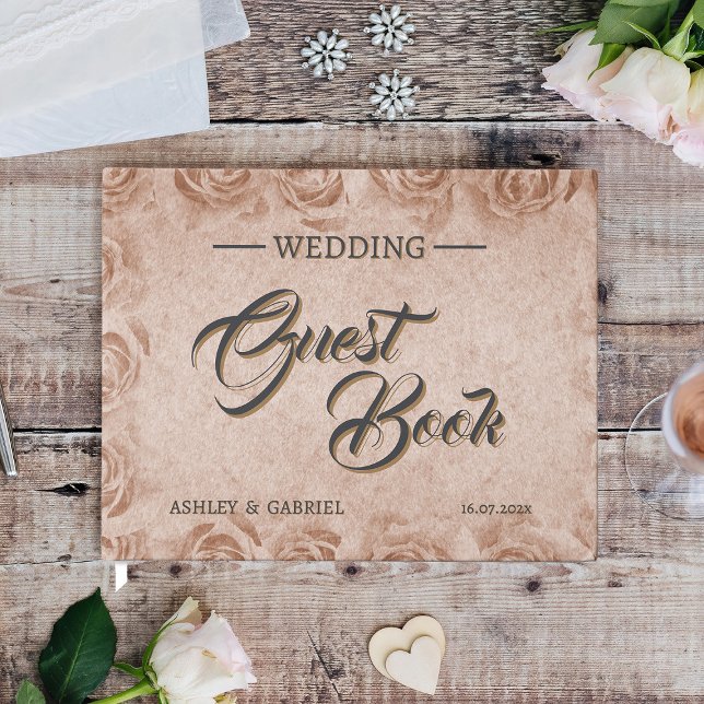 Livro de Visitas de Casamento Floral Rústico Vinta (Vintage Floral Rustic Wedding Guest Book)