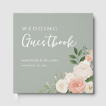 Livro de Visitas de Casamento Floral Verde Salvia