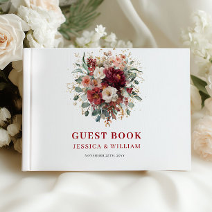 Livro de Visitas de Casamento Glam Outono Burgundy
