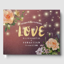 Livro de Visitas de Casamento Luz de Corda Floral 