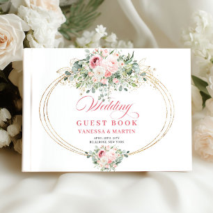 Livro de Visitas de Casamento Minimalista Rosa e D