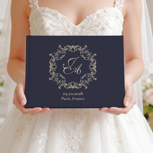 Livro de Visitas de Casamento Navy Blue Barroco Mo (Criador carregado)