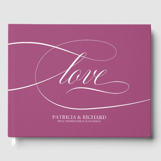 Livro de Visitas de Casamento Rosa Cassis Simples  (Frente)