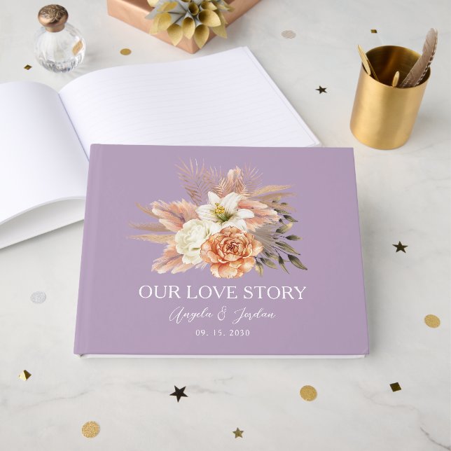 Livro de Visitas de Casamento Rustic Peach (Frente aberta)