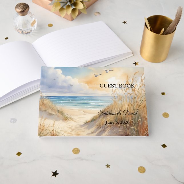 Livro de Visitas de Casamento Tema Praia (Frente aberta)